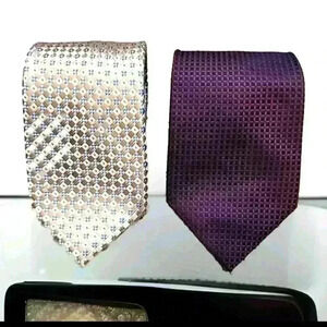 Bundle of 2 silk ties, 1 by Michael Kors in tan and blue, and maroon by Versa